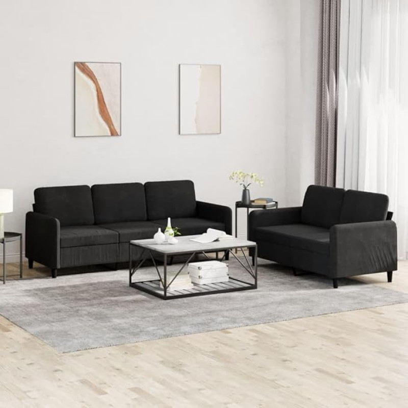ShGaxin 3202019 2-Piece Sofa Set, Black Velvet, Lounge Sofa, Sofas & Couches, Relaxing Sofa, Couch for Living Room