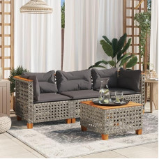 Gartensofa Grau Poly Rattan mit abnehmbaren und waschbaren Kissen, Gartenecke aus Polyrattan, Garten Lounge Set mit Polsterung und Gartenmöbel für den Außenbereich