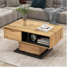 KOMHTOM Medžio spalvos kavos staliukas, staliukas su vienu stalčiumi ir dviem atviromis lentynėlėmis, svetainės staliukas, žemas staliukas svetainei, miegamajam (A)