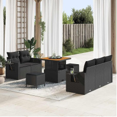 Modulares Gartensofa-Set 10-teilig in Schwarz aus Poly-Rattan mit Kissen - Gartenmöbel-Set für Terrasse und Balkon