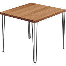LAMO Manufaktur LBG-01-A-004-000Cr Valgomojo stalas, virtuvės stalas, kavos staliukas, pagamintas iš medžio masyvo, 60 x 60 x 76 cm (AxWxH), kūrybiškas, tamsus / neapdorotas plienas su skaidriu laku, tamsus