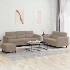 3-TLG. Sofagarnitur Set Taupe Mikrofasergewebe Couch mit ausgezeichneten Platz zum Entspannen für Plaudern und Fernsehen