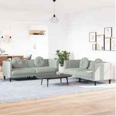 3209257 2 dalių sofos komplektas su pagalvėlėmis, šviesiai pilkas aksomas, poilsio sofa, sofos ir kušetės, poilsio sofa, svetainės sofa, sofa su