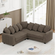 DRIXNO Cloud Sectional Sofas, Modular L-Shaped Sofa with Deep Seat, Corner Sofa with Sleep Function, Cloud Boneless Couch, Cord Sofa Bed with Memory Foam, 202 x 202 x 74 cm, Brown