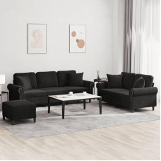 2-TLG. Sofagarnitur mit Kissen Hellgrau Samt, bequemes Sofa mit dick gepolsterten Sitzflächen