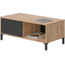 Habitdesign, Brooklyn kavos staliukas su 2 atvirais skyriais, modernaus dizaino, ąžuolo Nodi ir antracito spalvos, matmenys: 100 x 40 x 50 cm (plotis x aukštis x gylis), modernus dizainas