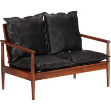 2 vietų sofa, juoda natūrali oda ir akacijos medžio masyvas, svetainės sofa, svetainės baldai sofoms ir sofoms, puikus jūsų svetainės ar svečių kambario priedas