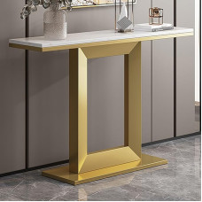 Generisch Moderner schmaler Konsolentisch im Landhausstil - Hochglanzschwarzes Gestell und Sintermarmorplatte, stilvoller Eingangstisch mit Stauraum für Flur, Wohnzimmer und Eingangsbereich (Gold, 80