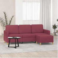3-vietė sofa su taburete, sofa, kušetė, poilsio sofa, minkšta sofa, poilsio sofa, svečių sofa, dvigulė sofa, kampinė sofa, šezlongas svetainei, svečių kambariui, miegamajam, vyno raudona, 180 cm