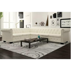Česterfildo kampinė sofa 6 vietų Česterfildo sofa Lounge sofa Minkšta sofa komplektas Derliaus sofa Biuro sofa Minkšta sofa stiliaus sofa Sofa sofos komplektas Minkšta sofa dirbtinė oda balta