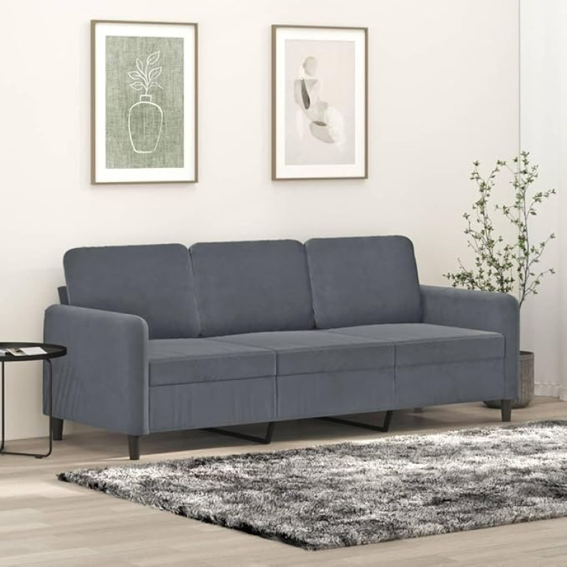 3-vietė sofa Sofa Lounge Sofa Minkšta sofa Relax Sofa Svetainės sofa Svečių sofa Relax Sofa Miegamojo svečių kambariui Tamsiai pilka 180 cm Velvetas
