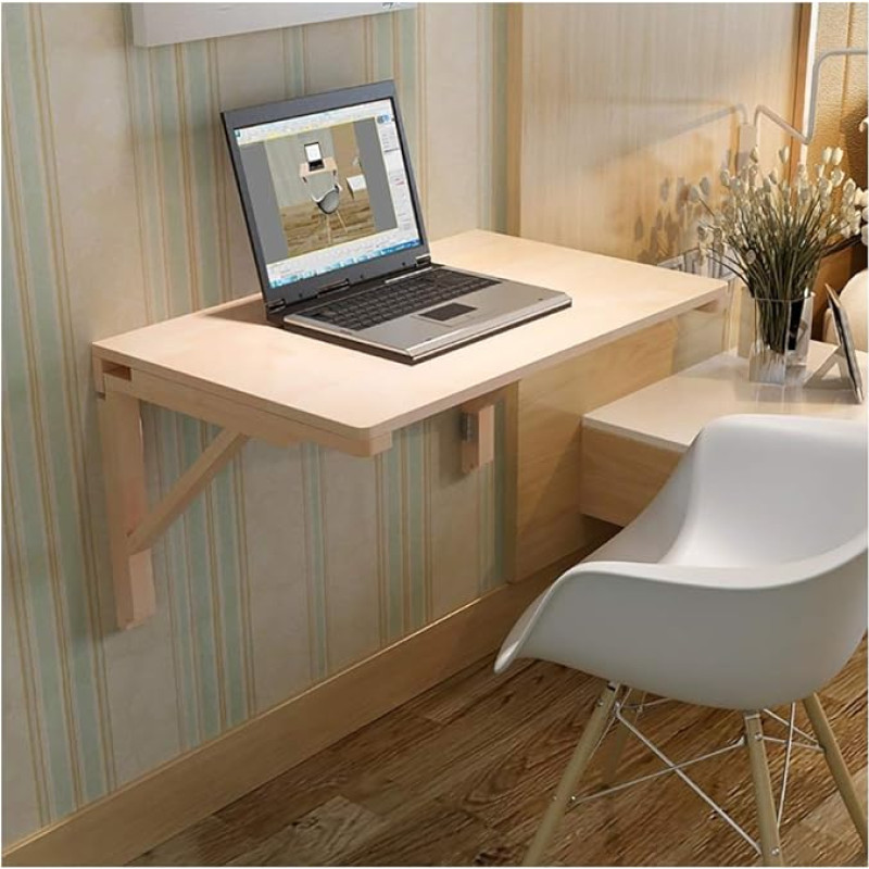 Wandmontierter klappbarer Arbeitstisch für kleine Räume, stabile Holzkonstruktion, stabiles Tropfenblatt-Design, platzsparender Klapptisch