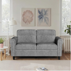 2 vietų sofa, maža sofa su šoninėmis kišenėmis, moderni dvivietė sofa su nuimamomis sėdynių pagalvėlėmis ir medinėmis kojelėmis, skirta svetainei, biurui, butui, 152 x 76 x 84 cm (tamsiai pilka)