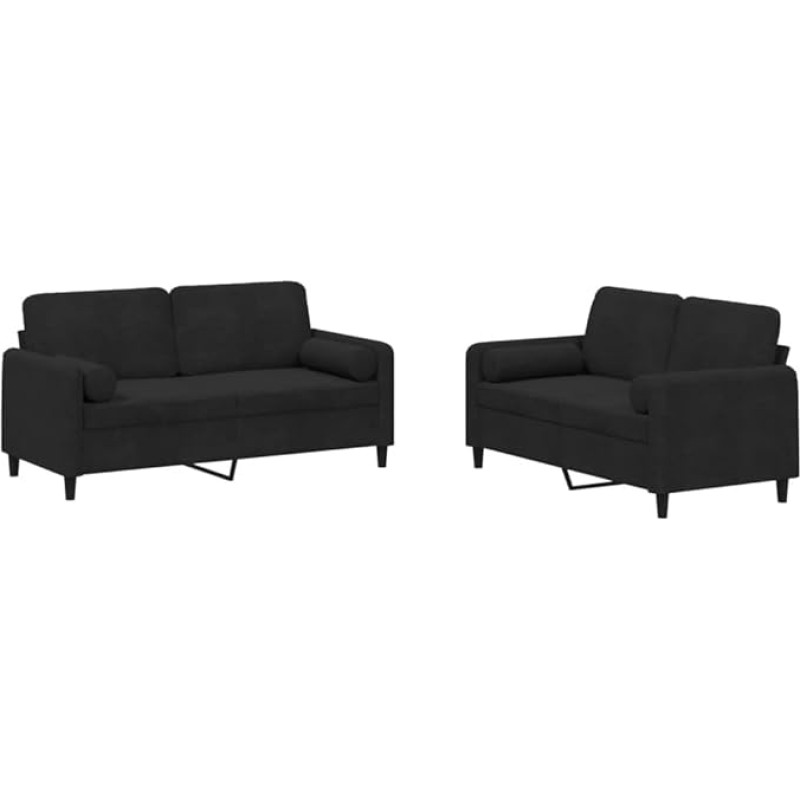 2-TLG Sofagarnitur mit Kissen und Zierkissen, Wohnzimmergarnitur, Ecksofa, Bequeme Polstergarnitur für Empfangsräume, 158x77x80 cm Schwarz Samt