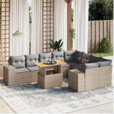Homgoday Set Schlafsofa, 10-teiliges Gartensofa-Set mit beigefarbenen Kissen aus Polyrattan, Sofa für Wohnzimmer, Gartensofa, modernes Sofaset für den Außenbereich, Möbel Modell 3272795