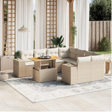 Homgoday Modernes Sofa-Set, 9-teiliges Gartensofa-Set mit beigen Kissen aus Polyrattan, Set für Schlafsofa, Wohnzimmer, Sofa, Set für den Außenbereich, Gartenmöbel