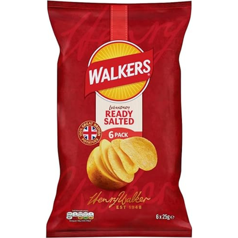 Walkers Ready Salted Multipack Crisps, 6 x 25 g