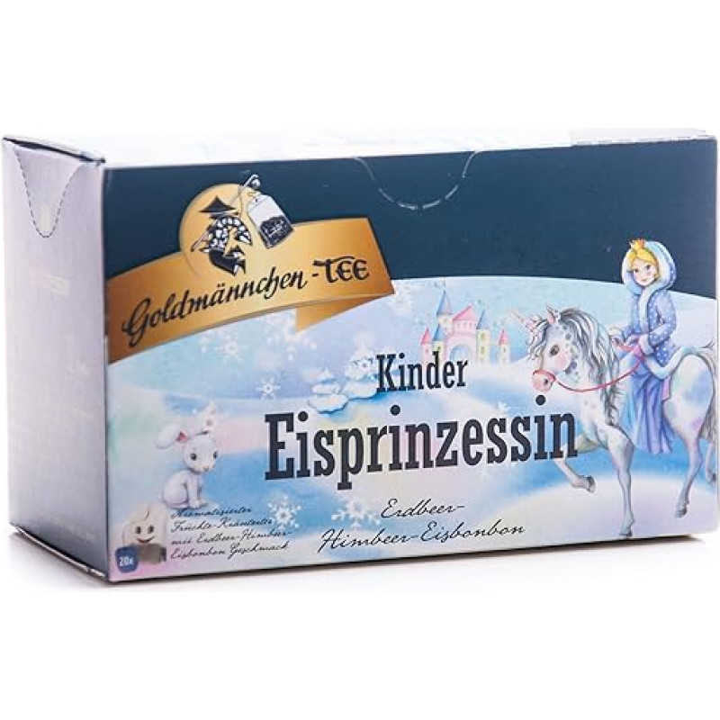 Goldmännchen Kinder Tea Ice Princess, braškių - aviečių - ledo gabalėlis, aromatinė vaisių - žolelių arbata, 20 vienkartinių užspaudžiamų arbatos maišelių