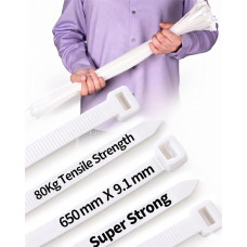 50 Stück lange, robuste Kabelbinder, schwarz, 650 mm x 9,1 mm, mit 80 kg, ultrastarker Zugfestigkeit, große, UV-beständige, extra lange Kabelbinder für HVAC Outdoor-Bau (weiß)
