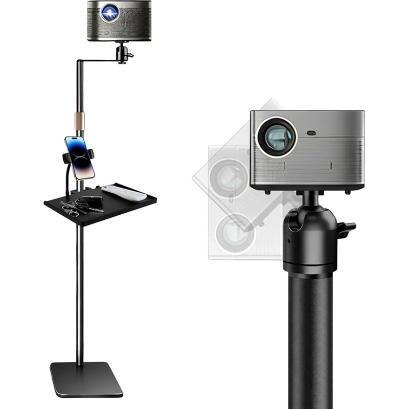 Projektoriaus stovas Reguliuojamas aukštis, sunkios metalinės bazės projekcinis stovas Projektoriaus stovas L formos su 360° pasukimu, skirtas nešiojamojo kompiuterio stovo projektoriaus kamerai, 5 kg apkrovos talpa 90-135 cm