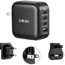 MINIX NEO P3 100W USB C įkroviklis, 4 prievadų GaN sieninis įkroviklis, 3 x USB-C prievado greitojo įkrovimo adapteris (maks. 100W/20W), 1 USB-A (maks. 18W). Suderinamas su 