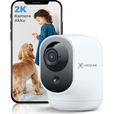 COCOCAM 2K Indoor WiFi Surveillance Camera with 5200 mAh Battery, Wireless 355°P 90°T, Baby Monitor, Pet Camera, Elderly Care, AI Detection, PIR Person Detection, 2.4G WiFi (1, White)