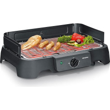 Severin PG 8593 Electric Grill, Temperatures 35-200 Degrees Celsius, Quick Heating, 38 x 22 cm, Table Grill with Crumb Tray, Stainless Steel Grill Grate, Balcony Grill, Easy Cleaning, 2000 W, Black