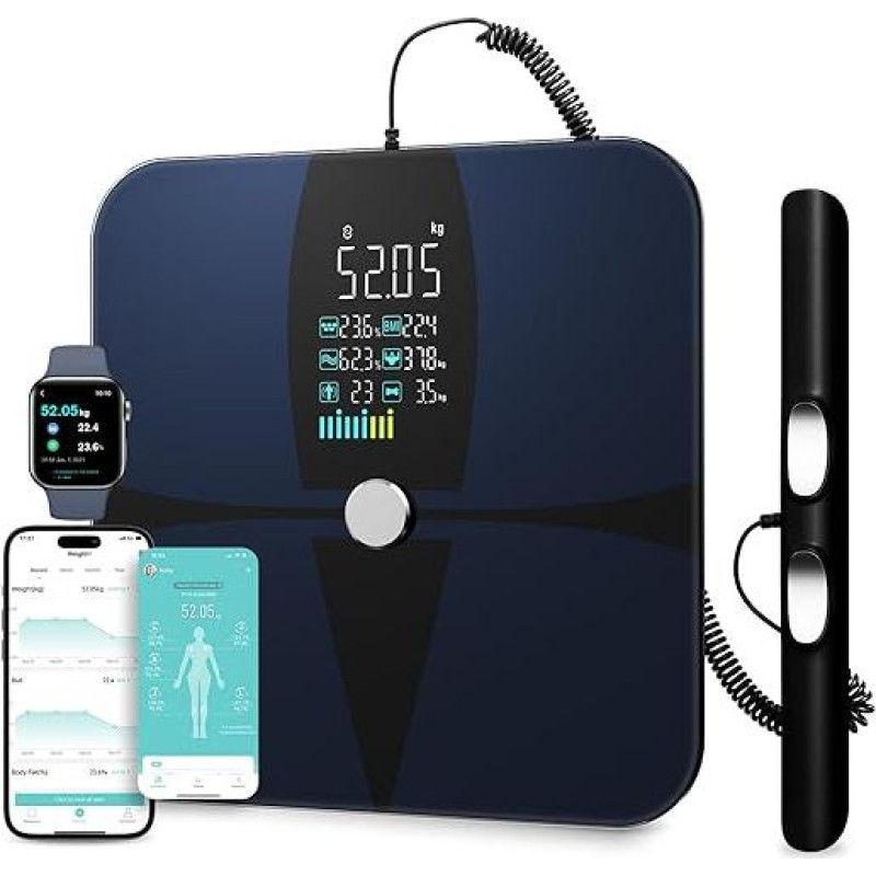Body Fat Scales with Hand Sensors, Lepulse P1 Body Analysis Scales with App, Scales with Body Fat and Muscle Mass, Personal Scales with Body Fat Analysis for 24 Users, 20 Measurement Data, Black