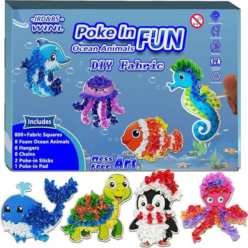 JRD&BS WINL DIY Art Set for Children, Poke-in Art Bouquet, Creative Activity for Children, Gift for Girls and Boys from 3 Years, Funny Fabric Art Decoration, Birthday Gift (Ocean Animals)