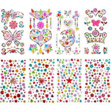 Self-Adhesive Glitter Gems, 8 Sheets of Rhinestones, Self-Adhesive, Colourful Bling Jewel Stickers, Art Crafts with Various Sizes, DIY Self-Adhesive Diamond Stickers for Children's Crafts, Greeting
