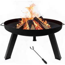 Relaxdays Fire Bowl, Diameter Bowl 59 cm, with Poker, Powder-Coated Steel, Fire Pit Garden, Patio, Black
