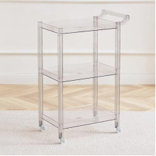 Acrylic Utility Rolling Cart, 3-Tier Acrylic Bar Cart with Pull Handle and 4 Wheels for Kitchen, Living Room, Dining Room, Laundry, Clear, Multifunctional, Small Rooms, Rolling Serving Cart (Size: 29.13 Inches H, Colour: Clear)