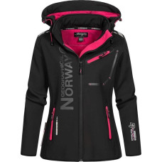 Geographical Norway Reine Lady Moteriška neperšlampama softshell striukė, lauko striukė su gobtuvu, nepraleidžianti vėjo, skirta žiemai, lauko žygiams, juoda / pink flash, m
