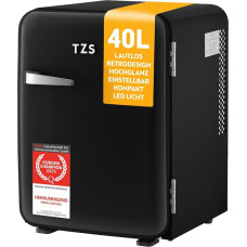 TZS First Austria - Retro mini šaldytuvas 40 L Silent - mažas senovinio dizaino mini šaldytuvas su vidaus apšvietimu ir 2 durelių skyriais - mini baras stovyklavietei, biurui, miegamajam ir viešbučiui - juodas