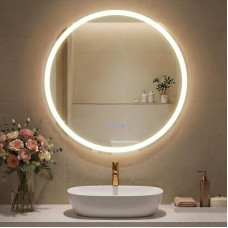 SONGMICS Badspiegel mit Beleuchtung, Spiegel rund, Wandspiegel, Badezimmerspiegel Antibeschlag-Funktion, Farbtemperatur und Helligkeit einstellbar, Bad Schlafzimmer, 61 cm, wolkenweiß LWM211WC02