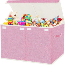 Toy Box Storage Box with Lid Children's Room 83 L Foldable Large Toy Storage Children's Box with Handles for Girls Children's Room Books Bedroom (62 x 33 x 40 cm, Pink)