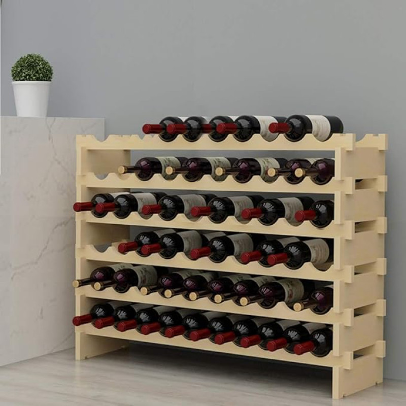 sogesfurniture BHEU-BY-WS002 Vyno laikiklis Butelių laikiklis su 6 lygiais 60 butelių vyno Medinis vyno laikiklis Vyno laikiklis Vyno stovas Butelių stovas virtuvėje, valgomajame, bare, 110 x 30 x 80,5 cm