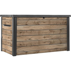 Koll Living Keter Garden Box Ontario 870L | 147 x 83 x 86 cm | Plastic in Wood Look (Pine) | Lid with Gas Struts | Lockable