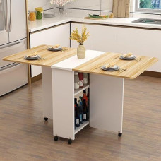 Esstisch mit 6 Rädern - Ausziehbares platzsparendes Design mit tropfendem Blatt offene Regale für Arbeit Studium Unterhaltung - Vielseitig modern und funktional.