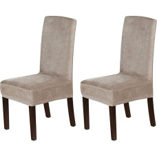 LINGKY Velvet Dining Room Chair Covers, Stretch Chair Covers for Dining Room, Parson Chair, Protective Covers, Dining Room, Soft Thick Solid Velvet Fabric Washable (Taupe, Set of 2)