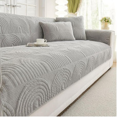 vctops Samt-Plüsch-Couch-Sofabezug, geometrisch, gesteppt, rutschfest, flauschig, weich, Sofa-Schonbezug für Hunde, Kinder, Haustier-Möbelschutz (Grau, 91,4 x 71,1 cm)