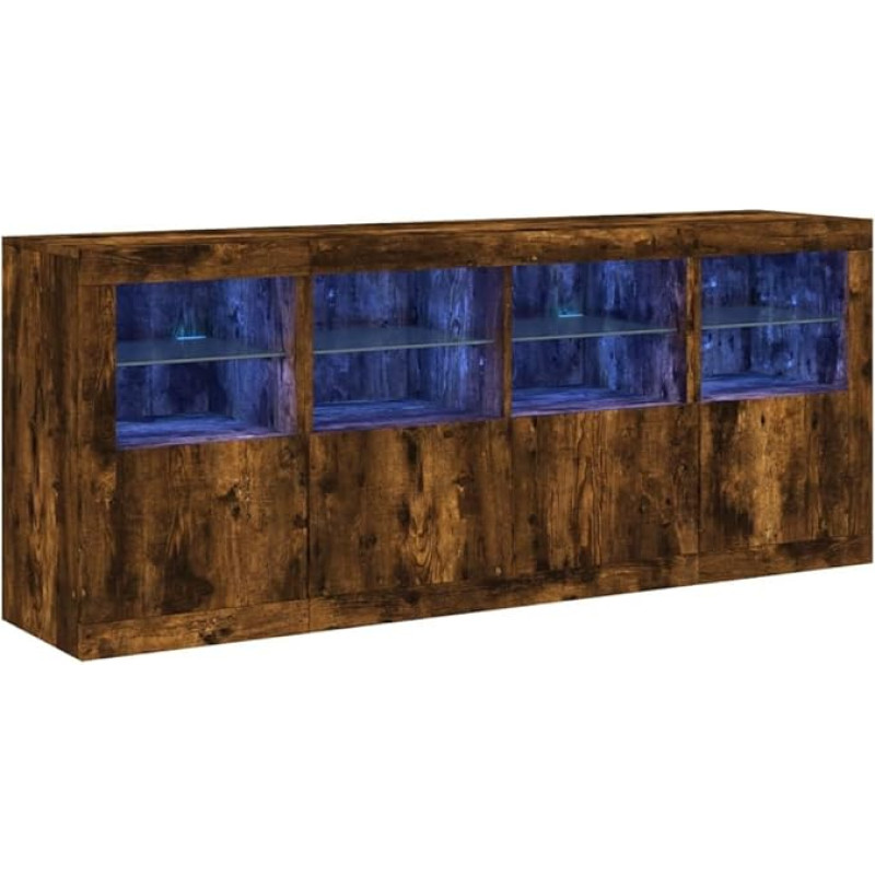 vidaXL Sideboard, Chest of Drawers with Lots of Storage Space, Highboard Cabinet with LED Lights, Sideboard, Side Cabinet, Standing Cabinet, Modern, Smoked Oak