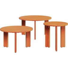 Rustikales Couchtisch Set 3-teilig aus Massivholz Kiefer, Kiefer Couchtisch Set zum Schachteln mit runden Tischen aus Kiefernholz für das Wohnzimmer