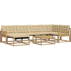 Garten-Sofa-Set 7-TLG, Lauko poilsio grupė iš masyvinio šokolado Akazie, modulinė, skirta 6 asmenims, Gartenmöbel für Terrasse und Balkon, Inklusive Sitz- und Rückenkissen, Weiß und Beige