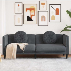 Sofa, Minkšta sofa su pagalvėlėmis, poilsio sofa, dizaino sofa svetainei, kušetė, svetainės sofa, modernus aksomas, tamsiai pilka, 3 sėdimų vietų