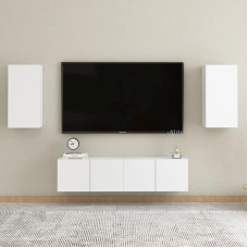 Homgoday TV-Möbel-Set, 4 Stück, weiß, aus mehrschichtigem Holz, TV-Schrank, niedriger TV-Schrank, Couchtisch, TV-Ständer für Wohnzimmer