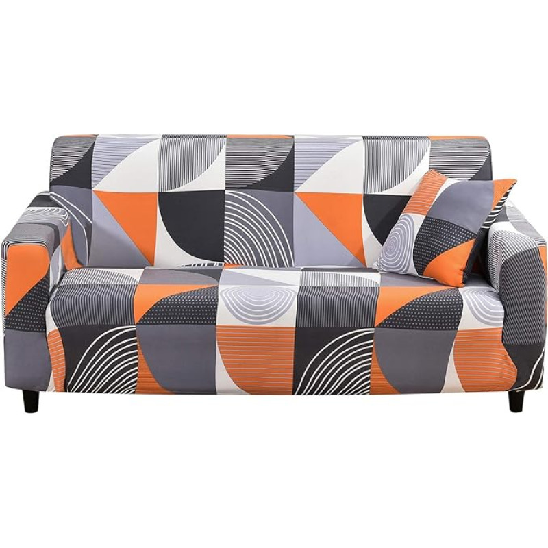 Minkštas sofos dėklas 3 sėdimųjų vietų, Spandex-Stretch-Couchbezug mit elastischem Band, Sofabezug, rutschfest, knitterfrei, Kissen, Sofaschoner (3-Sitzer, bedruckt #22)