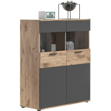 Newroom Stanley.Seven Ąžuolo bazalto pilka vitrina Industrinė moderni vitrina - 110 x 122 x 37 cm (plotis x aukštis x gylis) - Stiklinė vitrina Stovinti vitrina Stiklinė vitrina - [Stanley.Seven] Svetainė