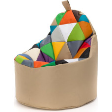 Ecopuf - Yoko Patchwork Pouf Fotelis Lauko - Pupelių maišas vaikų kambariui - Vandeniui atsparaus audinio maišas - Atsipalaidavimo kėdė - Namų dekoras - Fotelio dydis XL - 70 x 75 cm, Mix/Cappuccino
