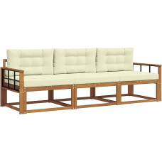 Outdoor-Sofa-Set aus Akazienholz, Modulares Gartensofa, Lounge-Garnitur für Terrasse & Balkon mit Sitz- und Rückenkissen, Natur und Creme, 249,5 x 83 x 73 cm